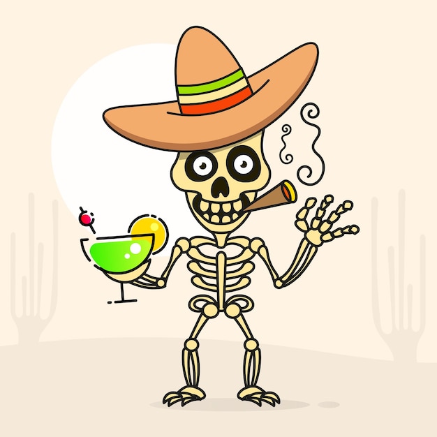 Skull in the mexican sombrero hat. vector illustration