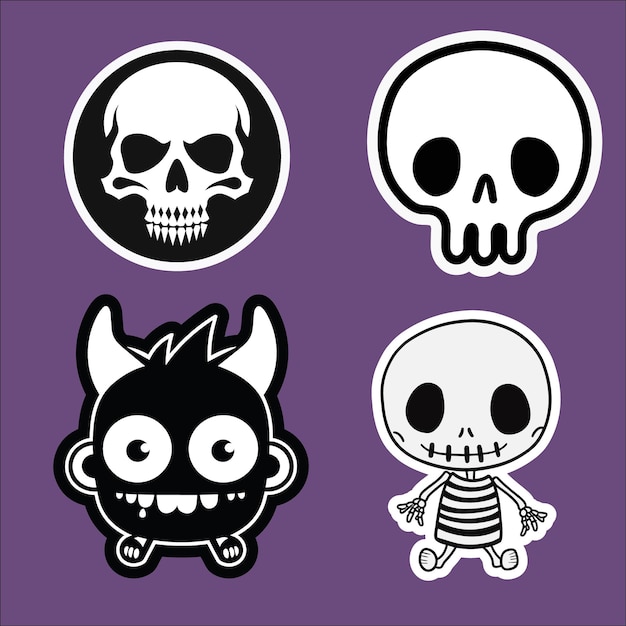 Vector skull and monster squad a scary and fun sticker collection