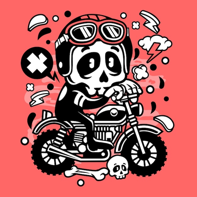 Vector skull motocross cartoon