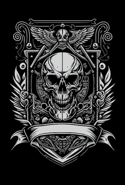 skull motorcycle biker wearing sunglass and helmet black and white hand drawn illustration