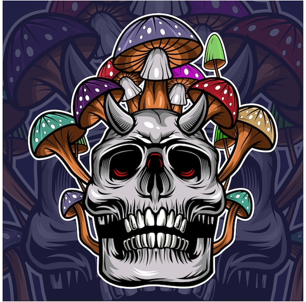 Vector skull mushroom mascot logo design