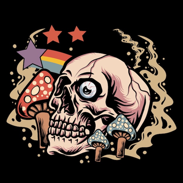 skull and mushroom print design vector