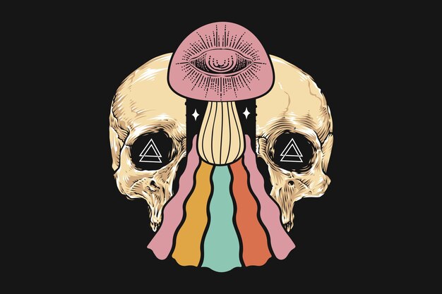 Vector skull mushroom rainbow vector tshirt design