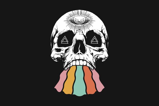 Vector skull mushroom rainbow vector tshirt design