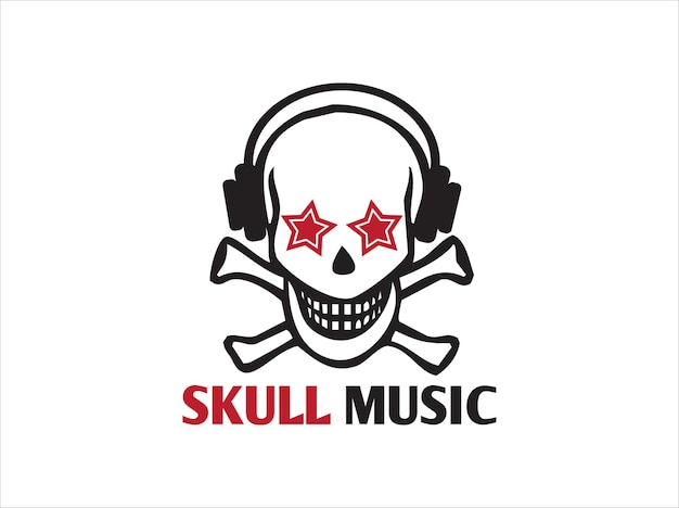 Skull muziekstudio met rock head bone logo-ontwerp