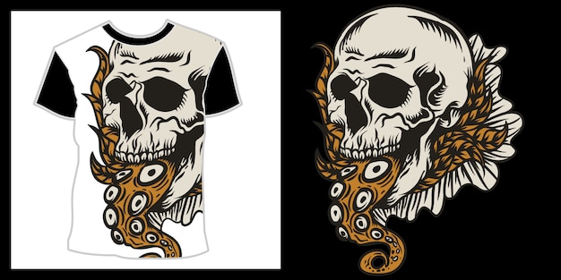 Skull and octopus tail illustration