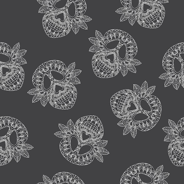 Skull ornamental pattern - seamless background - vector illustration