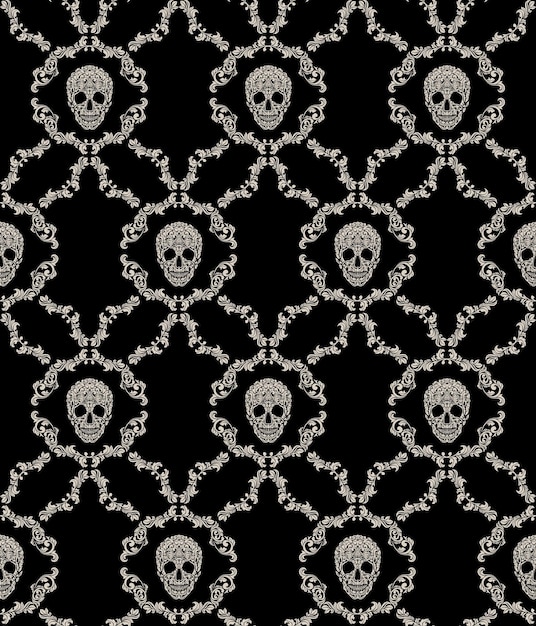 Vector skull ornamental seamless pattern vector illustration