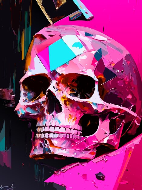 Vector skull painting poster vector illustration with oil paint touches