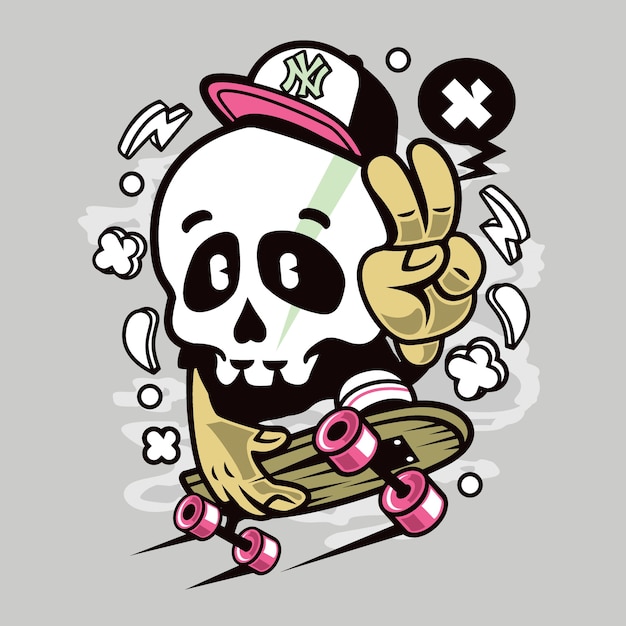 Skull peace skateboarden cartoon