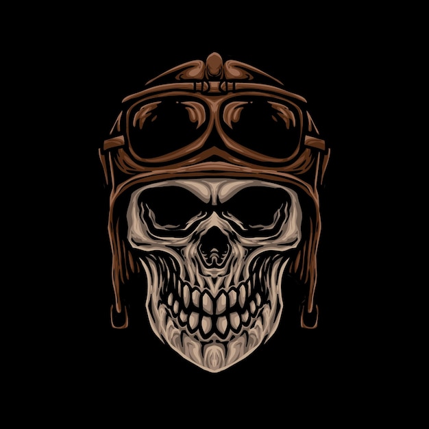 Skull pilot with retro helmet illustration