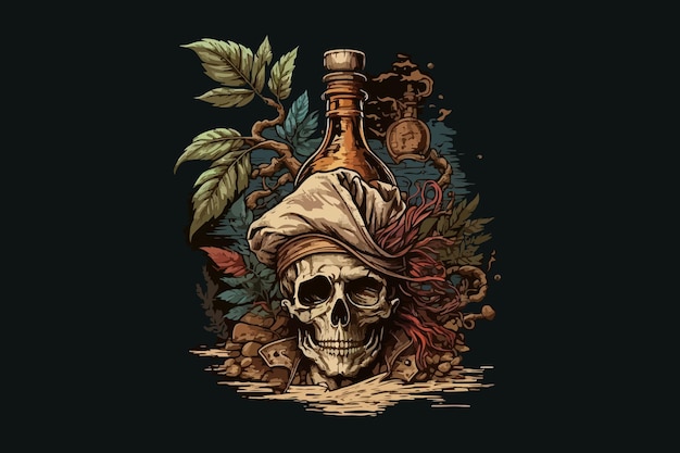 Skull Pirate rum vector illustration