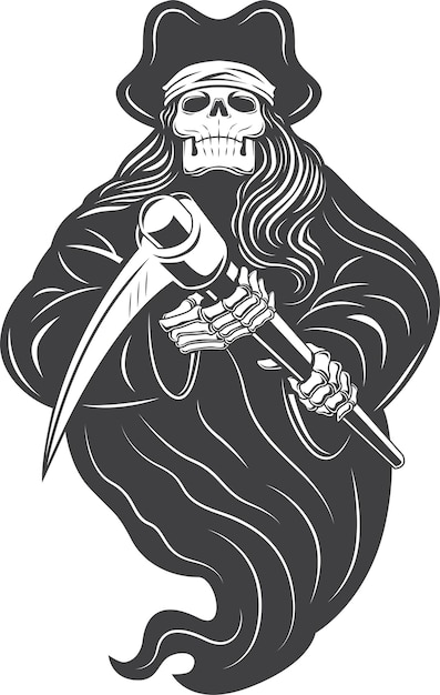 Vector skull pirates grim reaper flying vector illustration