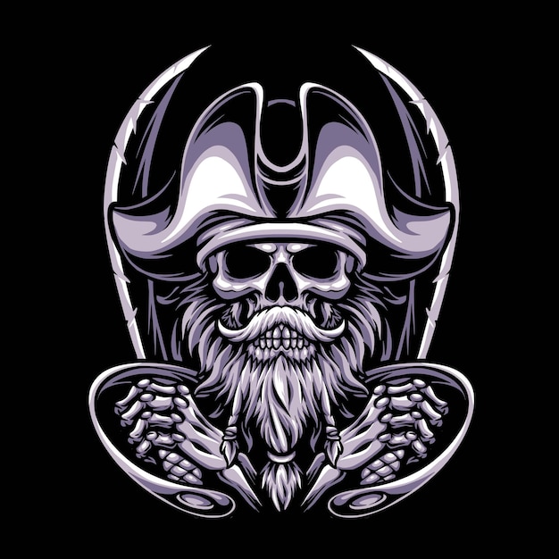 Skull pirates holding sword vector logo