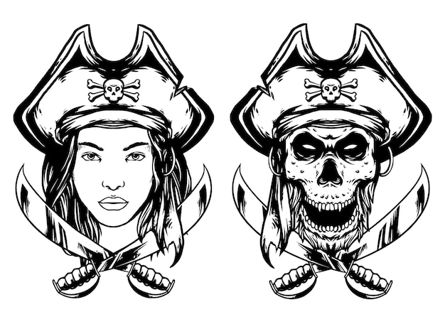 skull pirates and lady pirates design