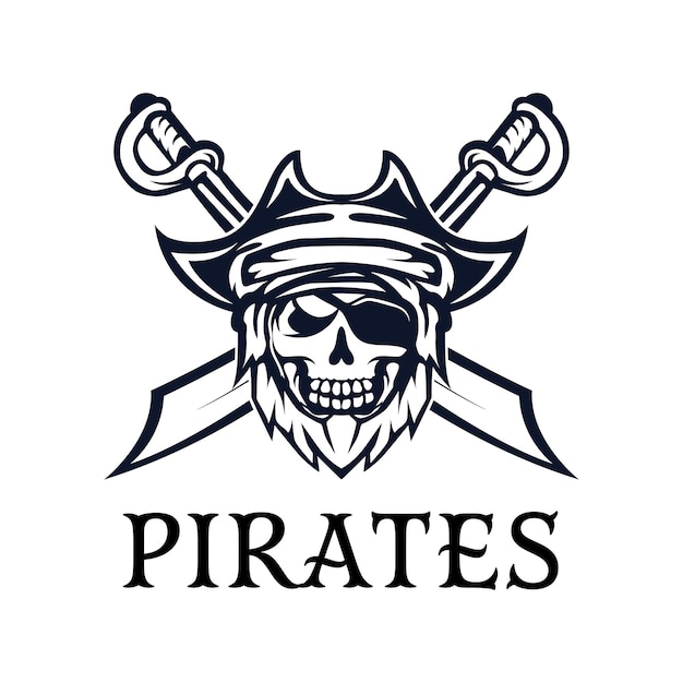 Skull pirates-logo met monochroom ontwerp in retrostijl