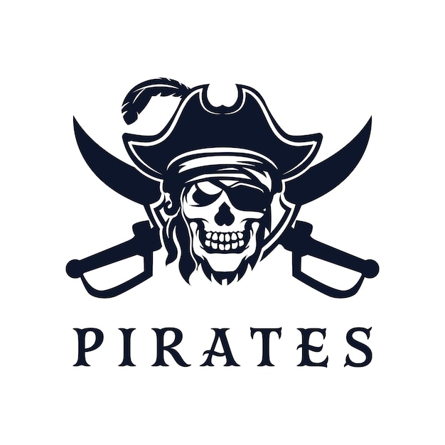 Skull pirates logo with retro style monochrome design