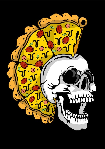 Skull Pizza illustration in hand drawn