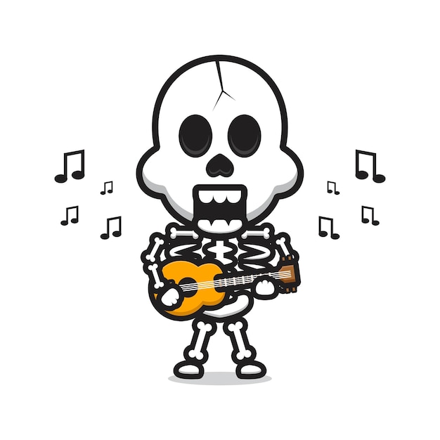 Skull playing guitar cartoon icon vector illustration. design isolated flat cartoon style