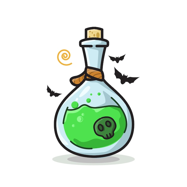 Skull potion bottle halloween cute line art illustration