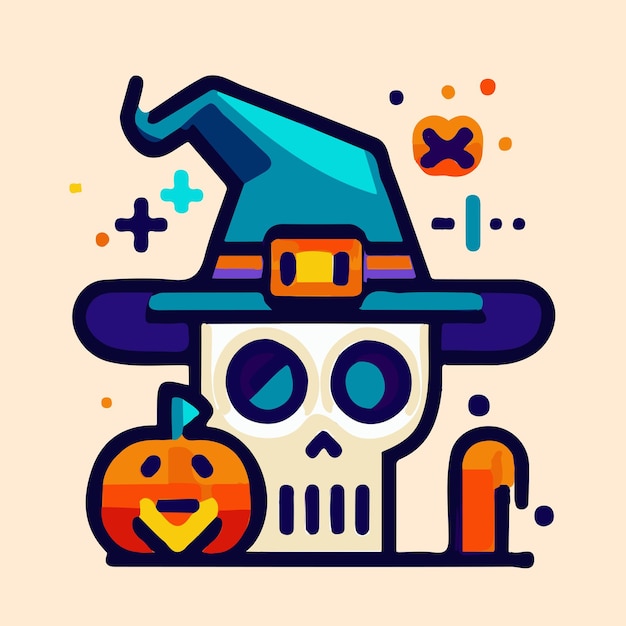 skull and pumpkin halloween illustration