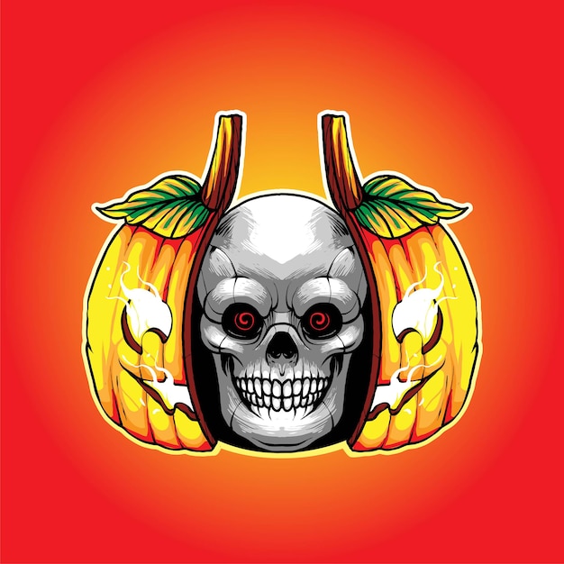 Skull on pumpkin vector illustration, suitable for t-shirt, print, and merchandise product