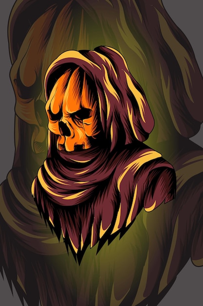 Skull pumpkin with cloak vector illustration