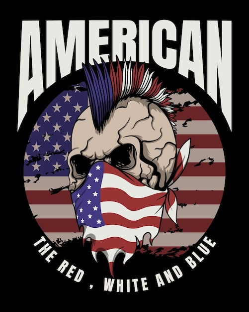 Skull punk america flag vector illustration