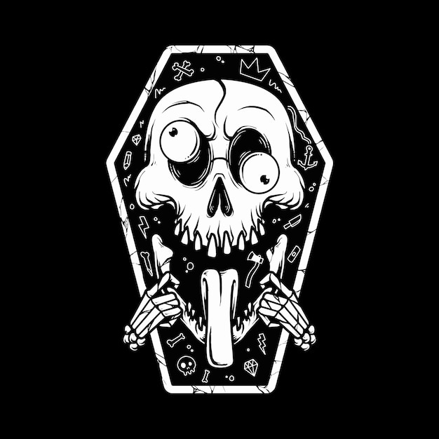 Vector skull put tongue out  illustration