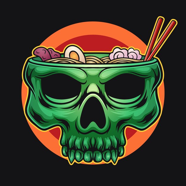 Skull ramen bowl soup mascot illustration