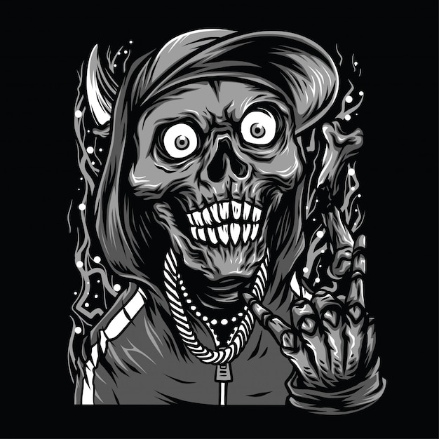 Skull Rapper Black and White Illustration