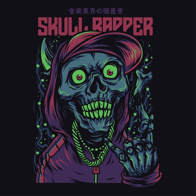 Skull rapper cartoon grappige illustratie