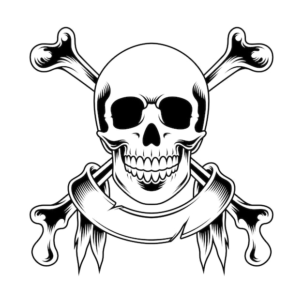 skull and ribbon with crossbones