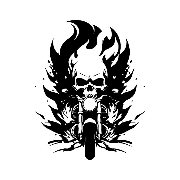 Vector skull ridding bike with wings