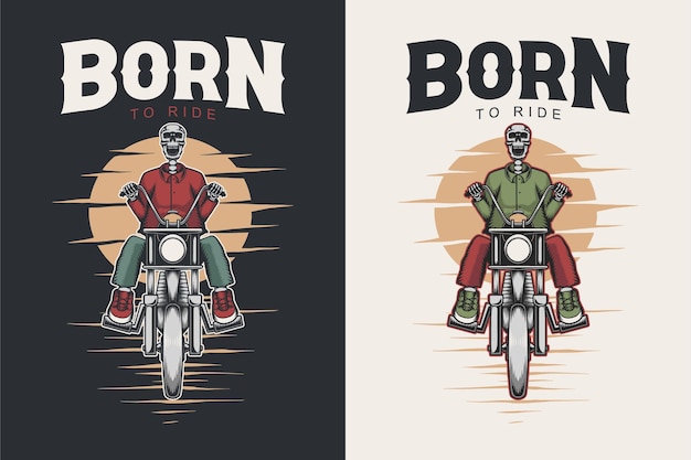 Vector skull ride motorcycle vector design illustration bundle