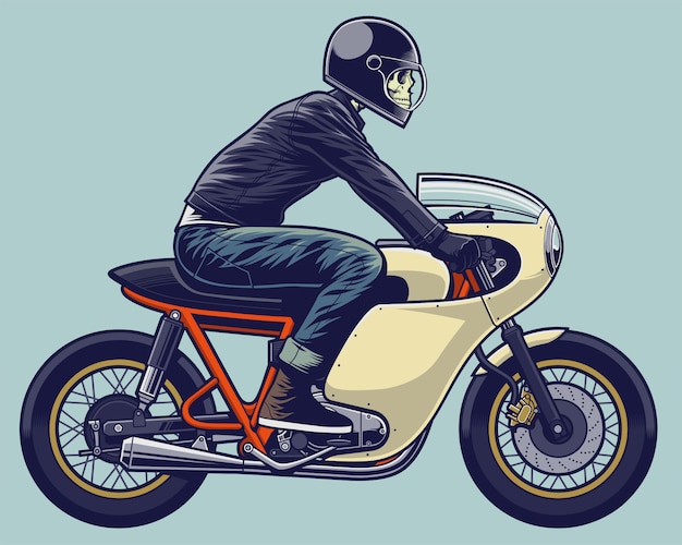 Scheletro di illustrazione del cavaliere del cranio sul motociclo