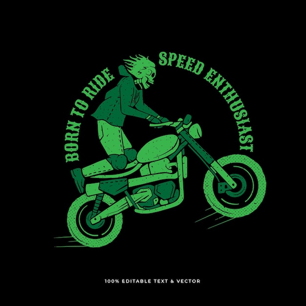 Illustrazione del fumetto della motocicletta del cavaliere del cranio per la progettazione della maglietta e del manifesto
