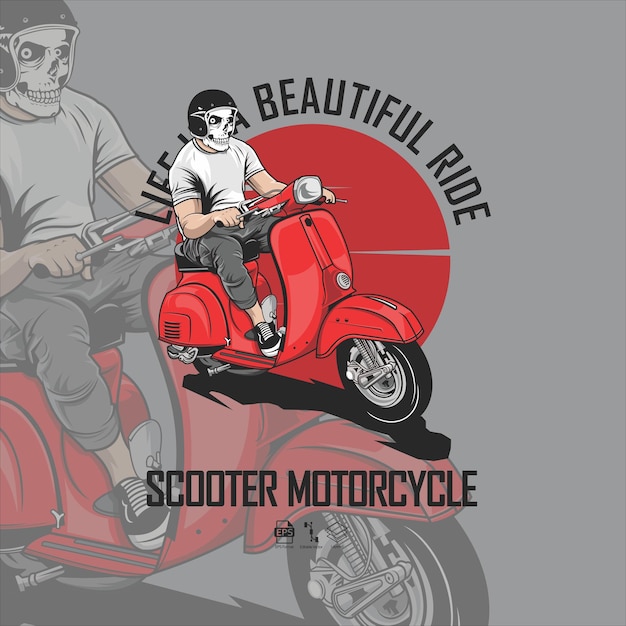 Vettore illustrazione scooter skull riding 1