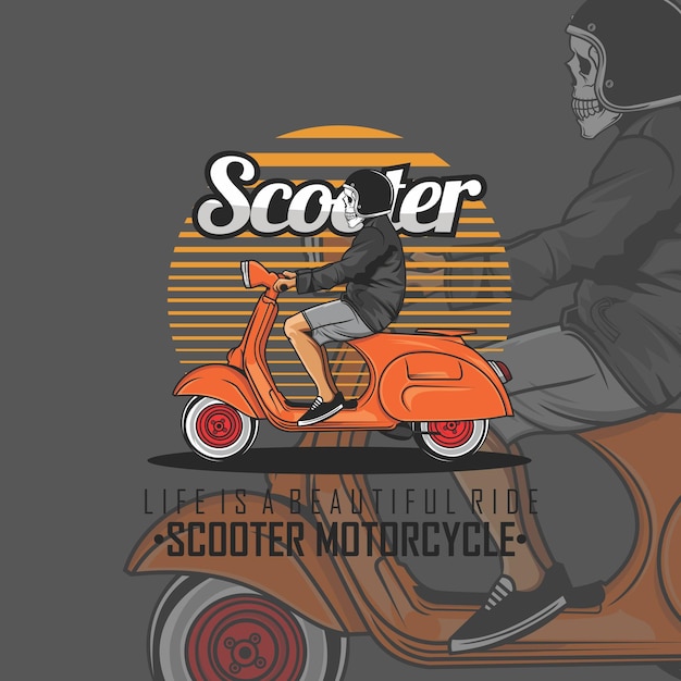 Vettore illustrazione moto scooter con cranio, formato pronto eps 10