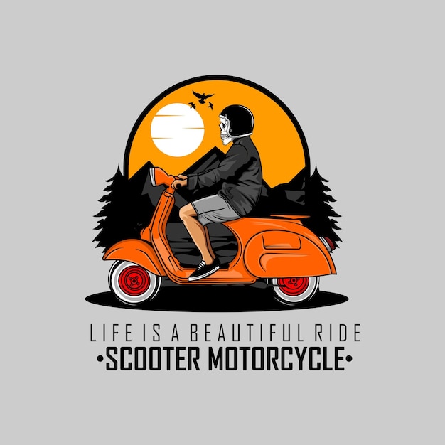 SKULL RIDING SCOOTER MOTORCYCLE ILLUSTRATION