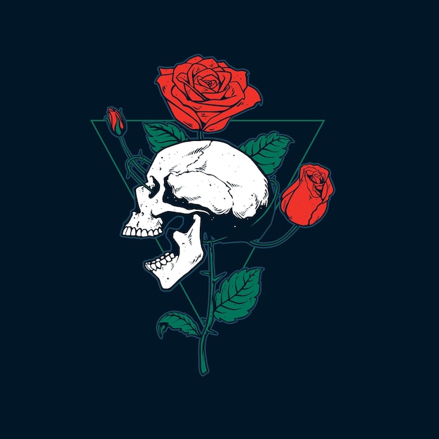 Vector skull and rose flower artwork