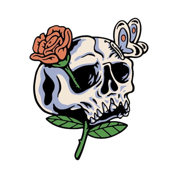 Skull and rose graphic illustration vector art tshirt design