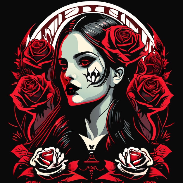 Vector skull and roses dead skeleton head and red flowers hand drawn vintage gothic tattoo