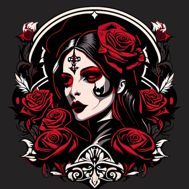 Vector skull and roses dead skeleton head and red flowers hand drawn vintage gothic tattoo