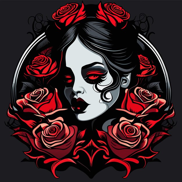 Vector skull and roses dead skeleton head and red flowers hand drawn vintage gothic tattoo