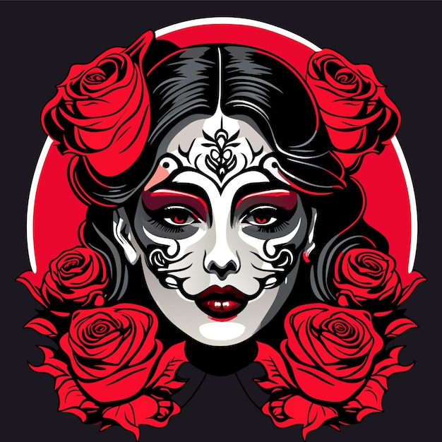 Premium Vector | Skull and roses dead skeleton head and red flowers ...