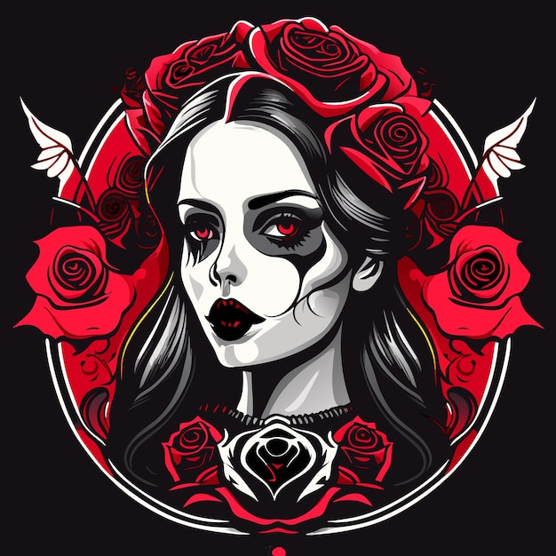 Vector skull and roses dead skeleton head and red flowers hand drawn vintage gothic tattoo