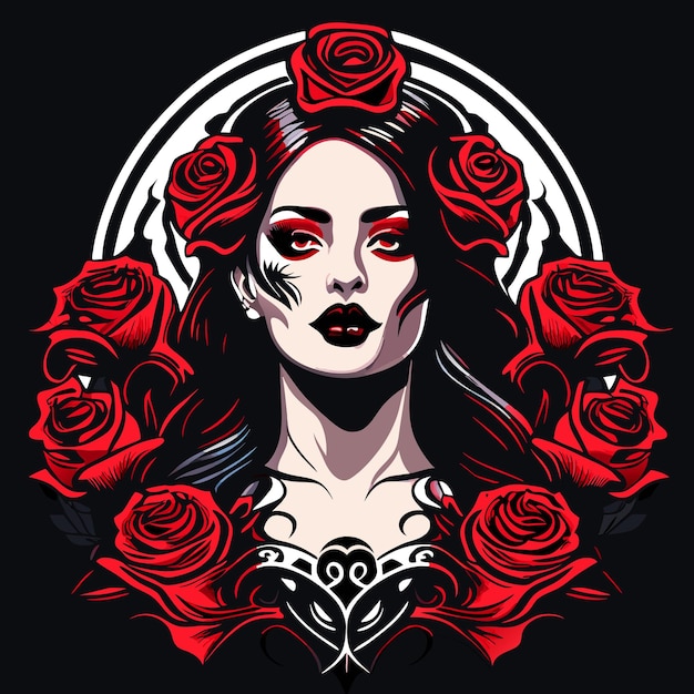 Premium Vector | Skull and roses dead skeleton head and red flowers ...