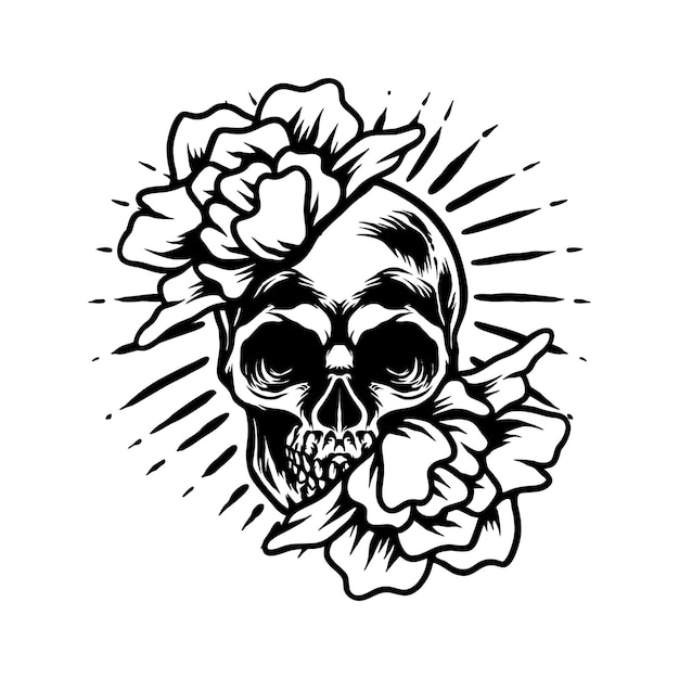 Vector skull and roses silhouette