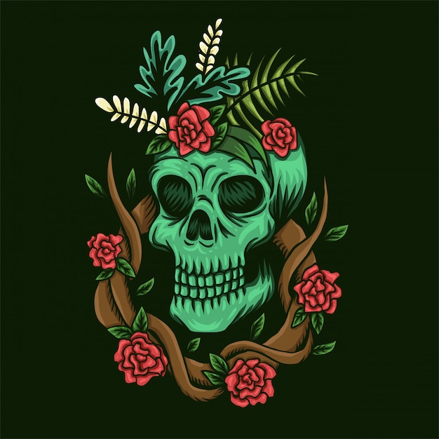 Skull and roses vector illustration